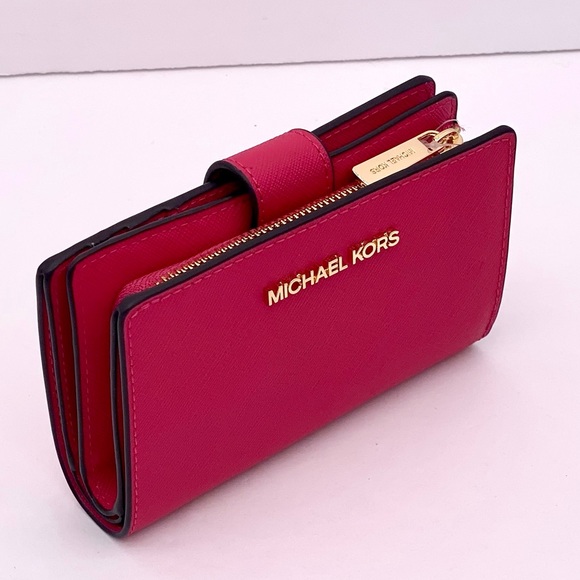 Michael Kors Jet Set Travel Medium Bifold Wallet Electronic Pink - Picture 14 of 15